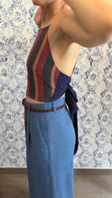 Carica l'immagine nel visualizzatore di Gallery, Top Twister seta righe/pois con fiocco blu cotone plumetis