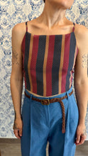 Carica l'immagine nel visualizzatore di Gallery, Top Twister seta righe/pois con fiocco blu cotone plumetis
