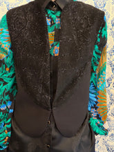 Carica l'immagine nel visualizzatore di Gallery, Gilet Ginko nero velluto lavorato/crepe di lana