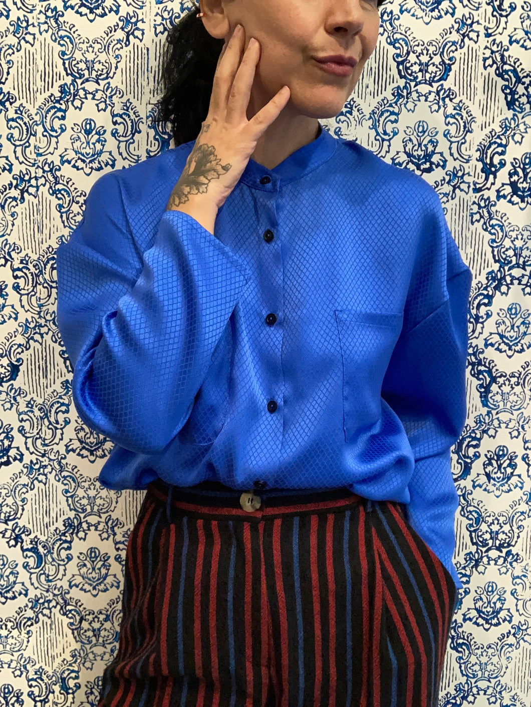 Camicia Mena seta blu Klein