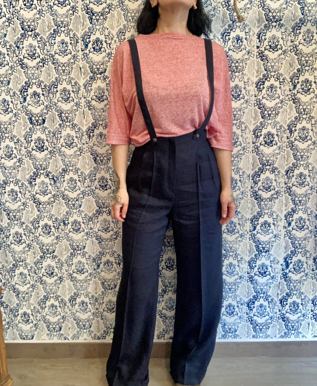 Panta Marlene lino blu scuro