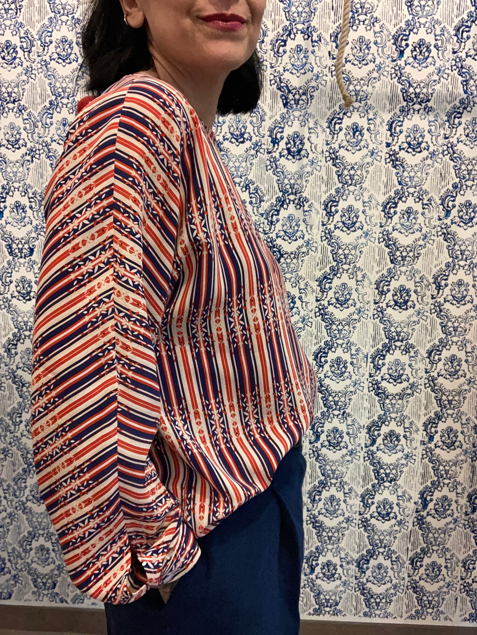 Camicia kimono righe e fiorellini