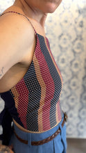 Carica l'immagine nel visualizzatore di Gallery, Top Twister seta righe/pois con fiocco blu cotone plumetis
