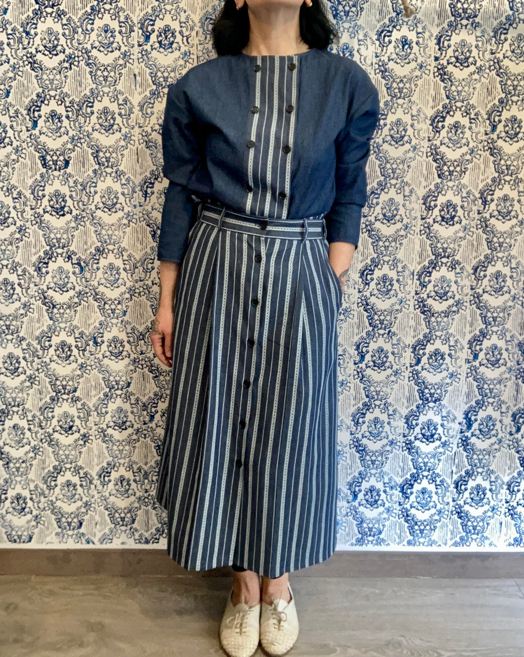 Gonna Louise in cotone/jeans leggero e ricamato