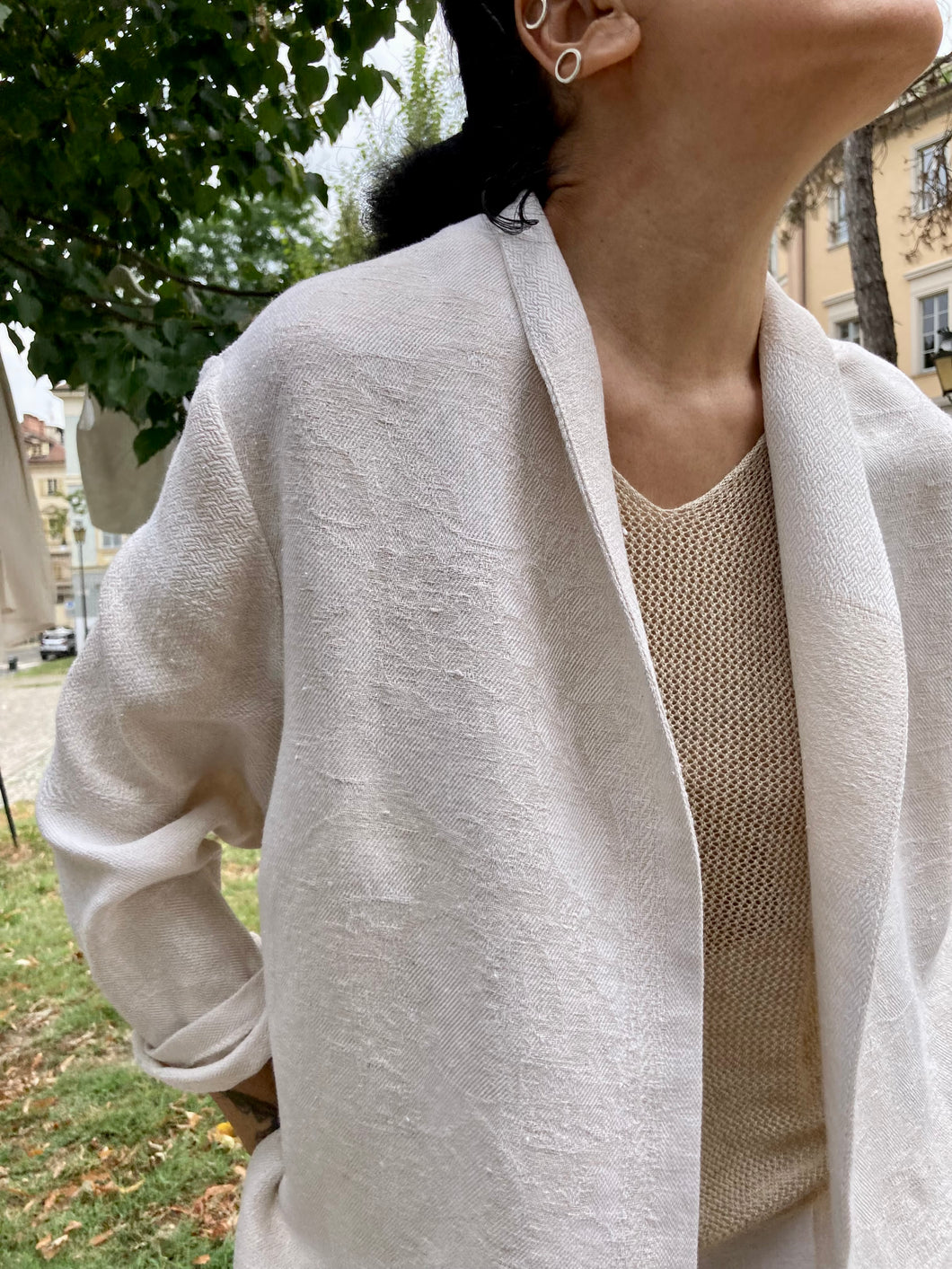 Giacca vestaglia lino/cotone sabbia